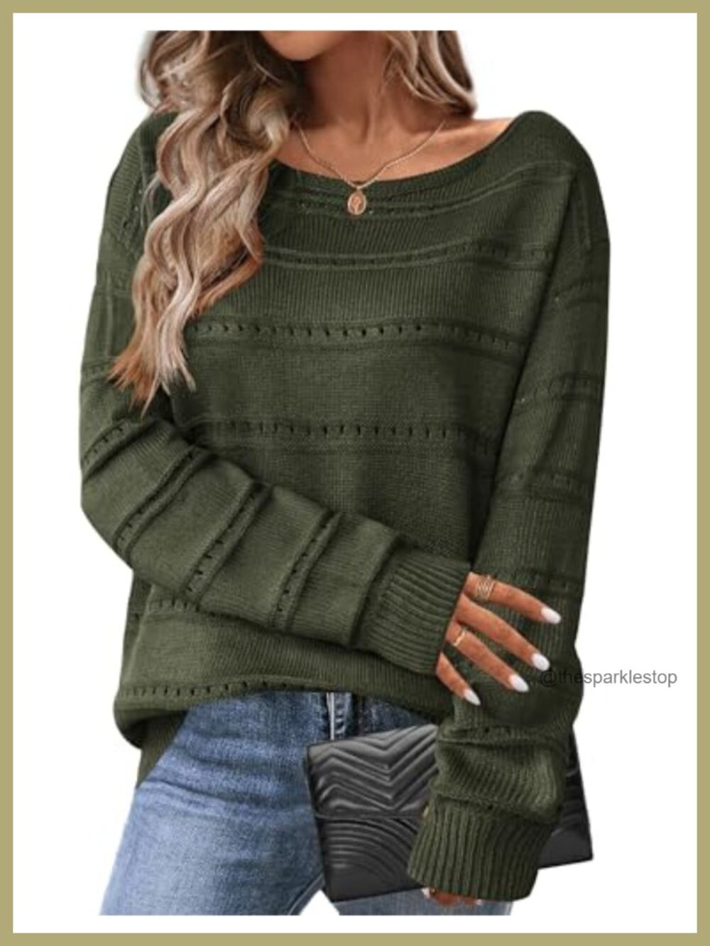 Crochet Knit Sweater Womens Off Shoulder Pullover Boat Neck Loose Fit